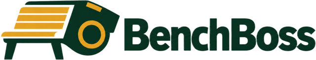 BenchBoss logo: a team bench merged with a coach's whistle